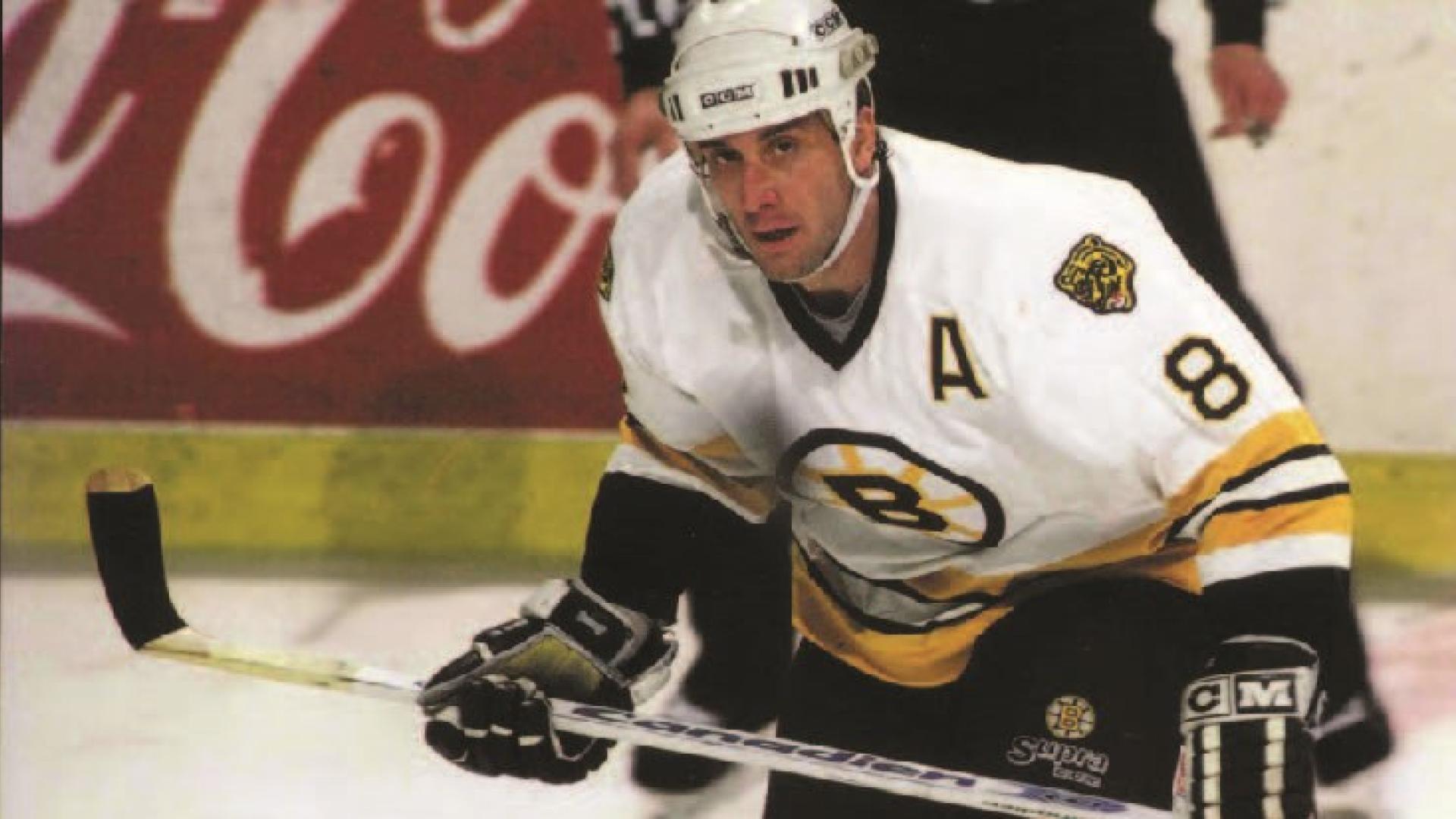 Cam Neely prepares to play in a game of hockey.